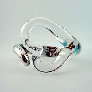 RARE Tiffany & Co. Rock Crystal Open Heart Cuff Bracelet Silver